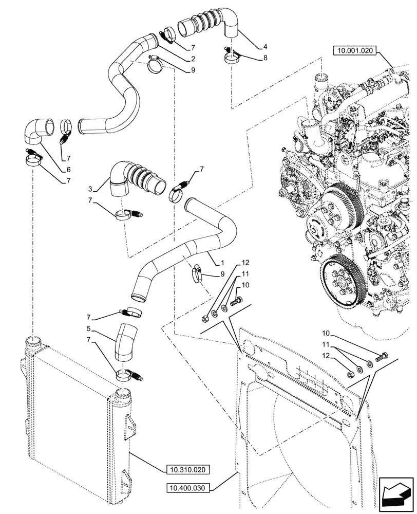 Схема запчастей Case 580SN - (10.310.010) - RADIATOR HOSE (10) - ENGINE