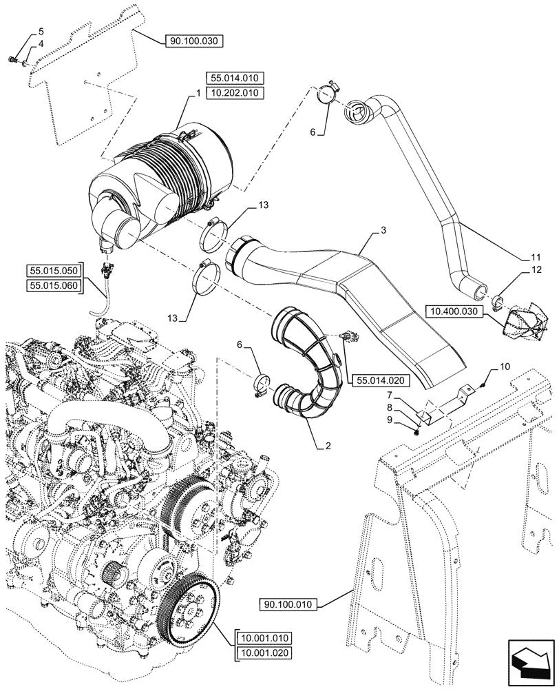 Схема запчастей Case 590SN - (10.202.010) - AIR CLEANER (10) - ENGINE