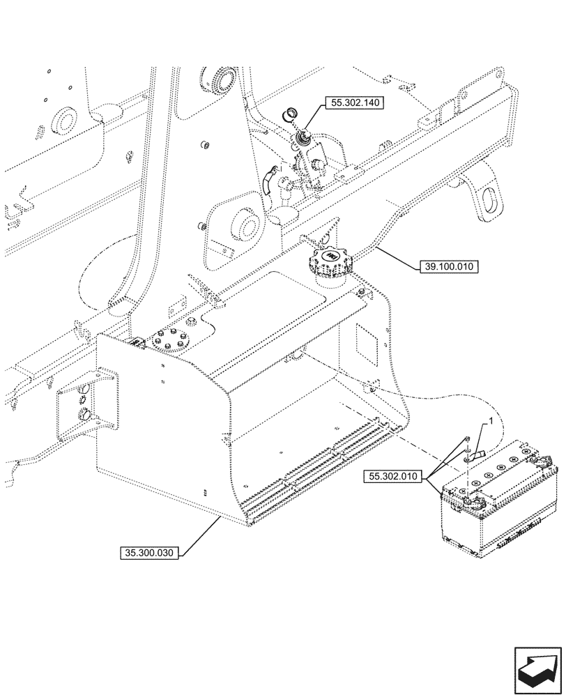 Схема запчастей Case 580N EP - (55.302.130) - BATTERY, NEGATIVE, CABLE (55) - ELECTRICAL SYSTEMS