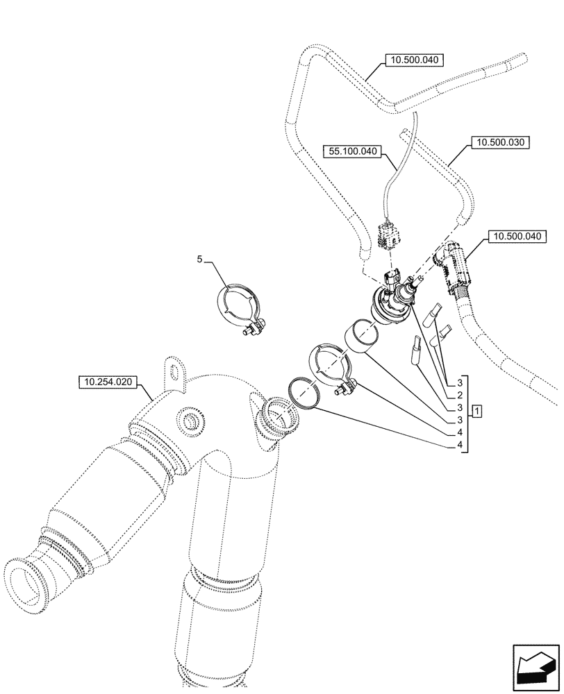 Схема запчастей Case 580SN - (55.988.050) - EXHAUST SYSTEM, INJECTOR, EMISSIONS (55) - ELECTRICAL SYSTEMS