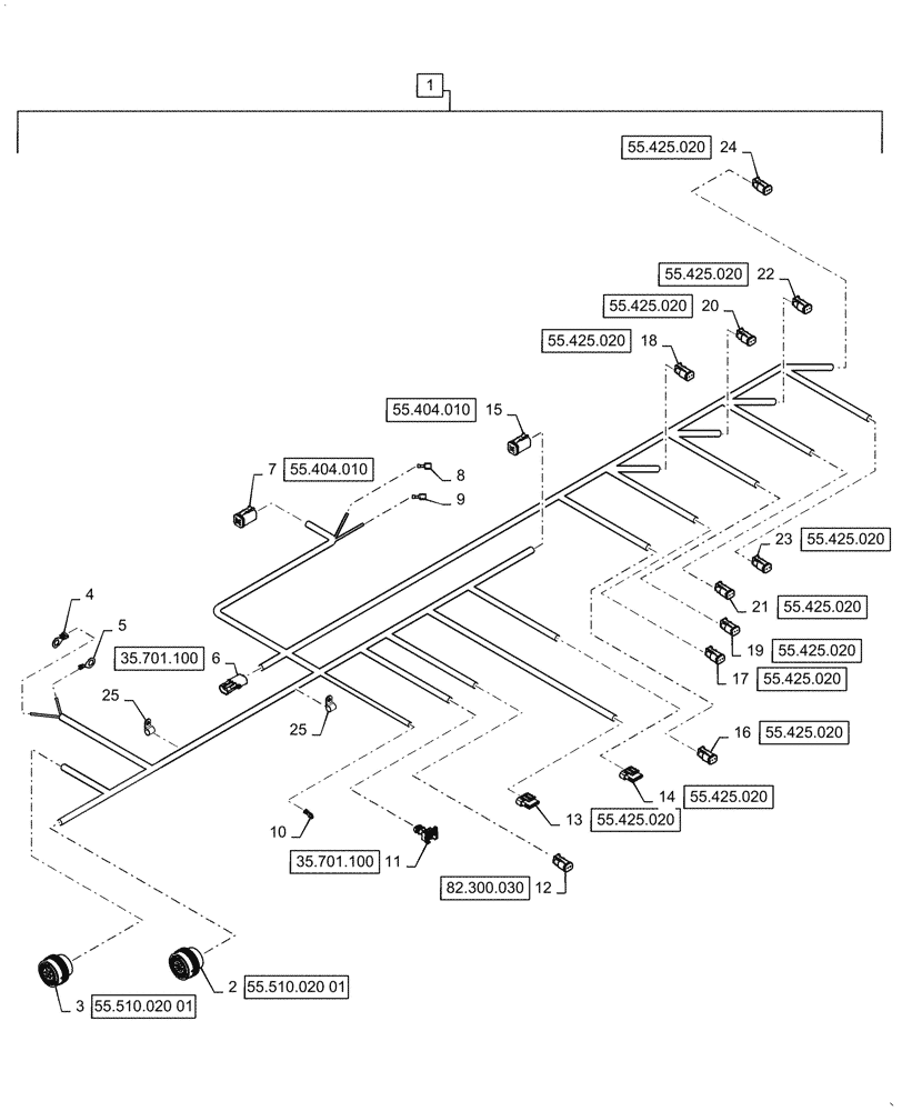 Схема запчастей Case 721G - (55.101.030[02]) - FRONT CHASSIS HARNESS ASSEMBLY, XT (55) - ELECTRICAL SYSTEMS