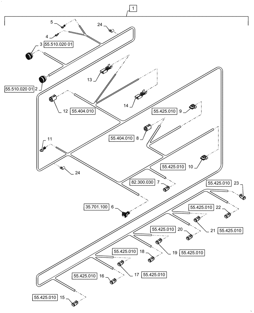 Схема запчастей Case 721G - (55.101.010[02]) - FRONT CHASSIS HARNESS ASSEMBLY, Z-BAR / XR (55) - ELECTRICAL SYSTEMS