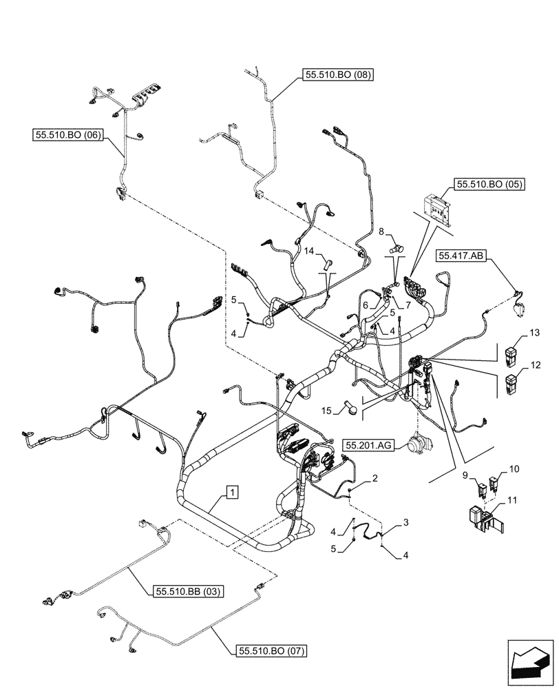 Схема запчастей Case CX300D LC - (55.510.BO[09]) - MAIN, WIRE HARNESS - ASN NGS7N1136 (55) - ELECTRICAL SYSTEMS
