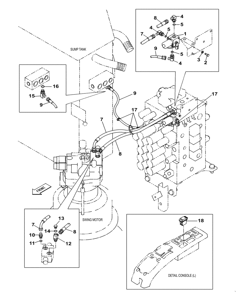 Схема запчастей Case CX250C - (08-075[02]) - FREE SWING, LINE (08) - HYDRAULICS