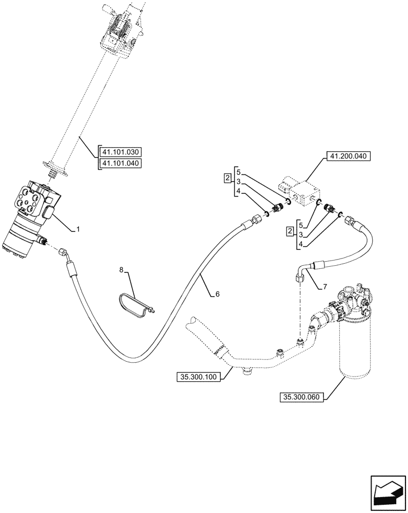 Схема запчастей Case 590SN - (41.206.060) - VAR - 423011 - POWER STEERING PUMP, LINE (41) - STEERING