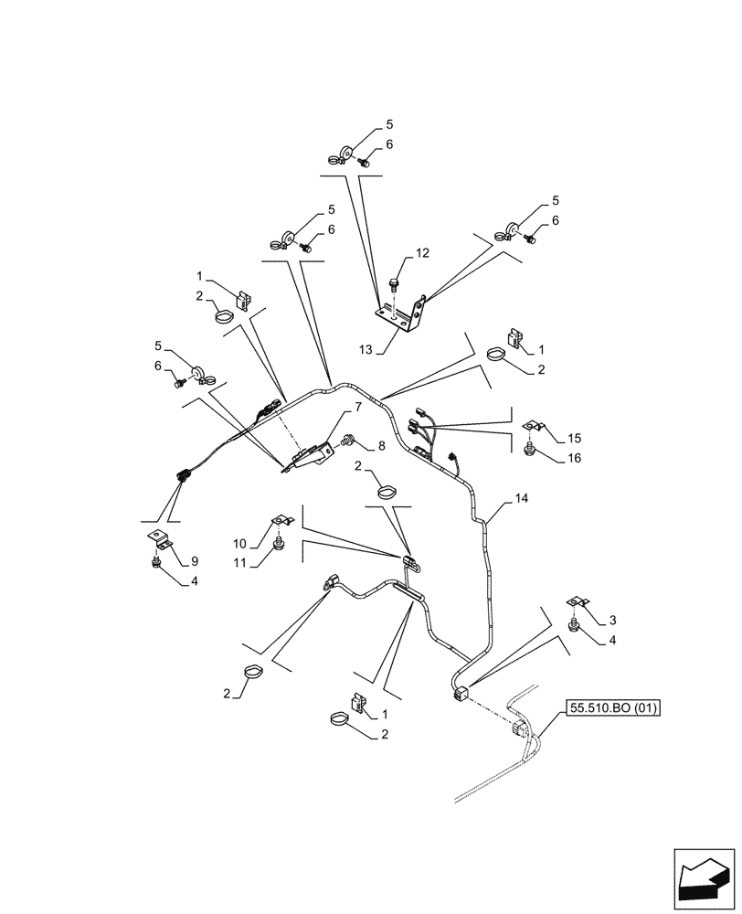 Схема запчастей Case CX300D LC - (55.510.BO[10]) - SELECTIVE CATALYTIC REDUCTION, MUFFLER, WIRE HARNESS - ASN NGS7N1136 (55) - ELECTRICAL SYSTEMS