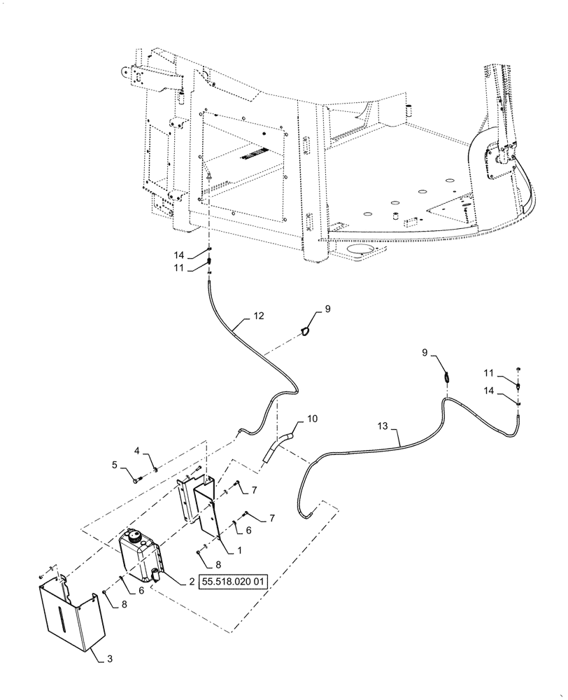 Схема запчастей Case 621G - (55.518.020) - VAR - 734065 - WASHER BOTTLE INSTALLATION (55) - ELECTRICAL SYSTEMS