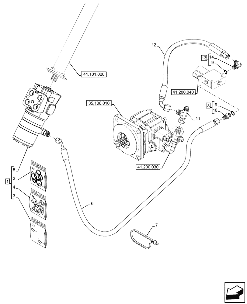 Схема запчастей Case 580N EP - (41.206.080) - VAR - 423011 - POWER STEERING PUMP, LINE (41) - STEERING