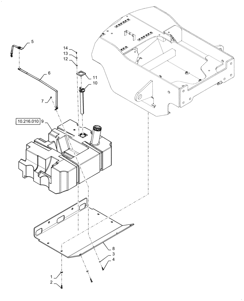 Схема запчастей Case 721G - (10.216.020) - FUEL TANK INSTALLATION, HEAVY COUNTERWEIGHT (10) - ENGINE