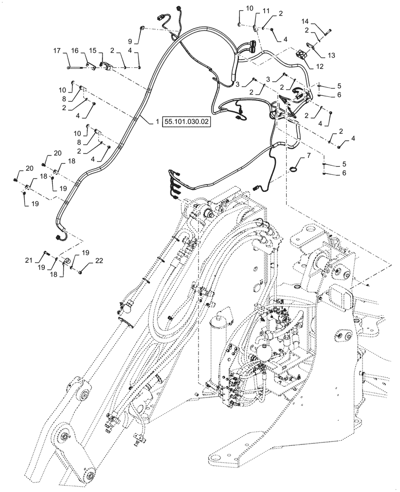 Схема запчастей Case 721G - (55.101.030[01]) - FRONT CHASSIS HARNESS INSTALLATION, XT (55) - ELECTRICAL SYSTEMS