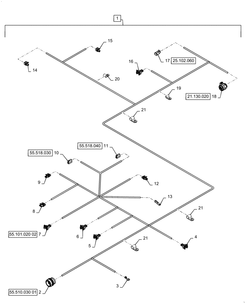 Схема запчастей Case 721G - (55.024.010[02]) - TRANSMISSION HARNESS ASSEMBLY (55) - ELECTRICAL SYSTEMS