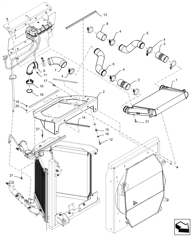 Схема запчастей Case 1650M XLT PAT - (10.400.030) - AFTERCOOLER, HOSE ASSY., MOUNTING PARTS (10) - ENGINE