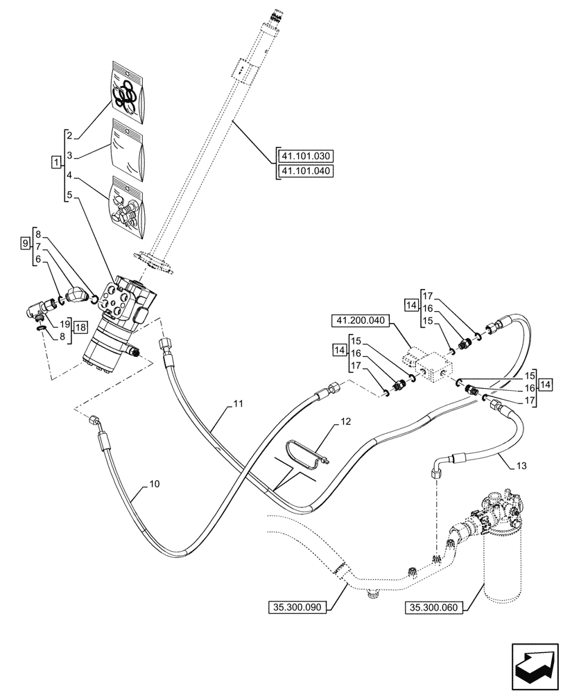 Схема запчастей Case 580SN - (41.206.080) - VAR - 423011 - POWER STEERING PUMP, LINE (41) - STEERING