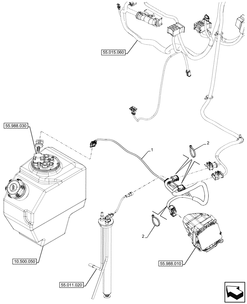 Схема запчастей Case 590SN - (55.015.090) - ENGINE, WIRE HARNESS, LH (55) - ELECTRICAL SYSTEMS