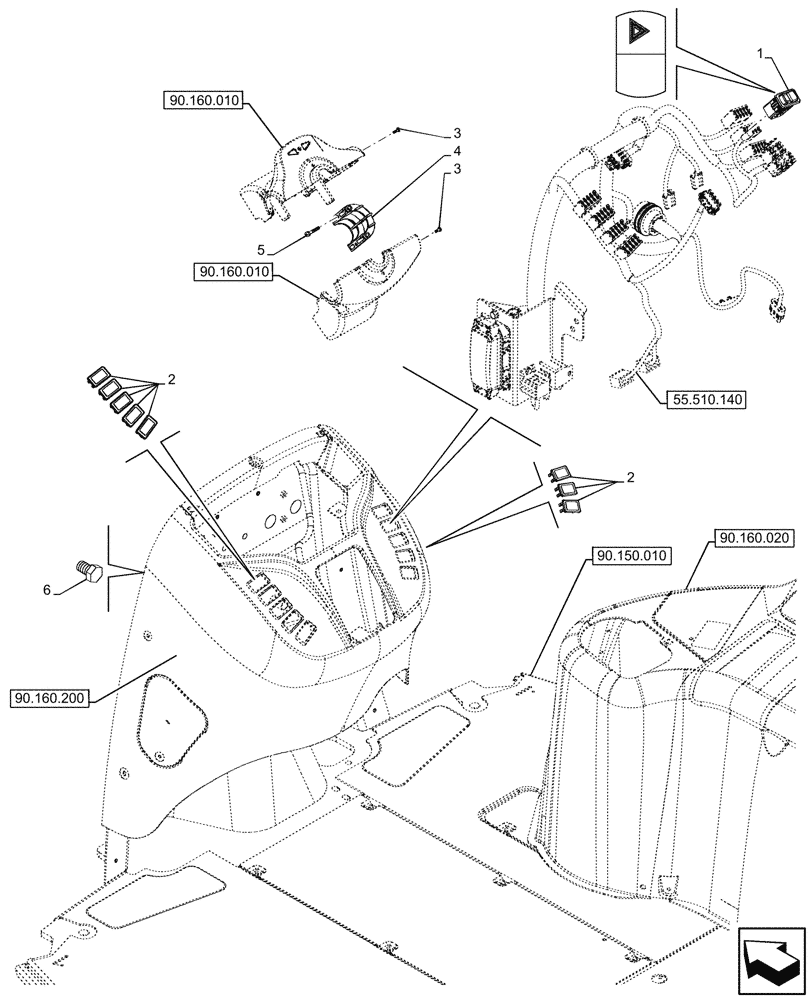 Схема запчастей Case 580N - (55.405.030) - HAZARD LIGHT SWITCH (55) - ELECTRICAL SYSTEMS