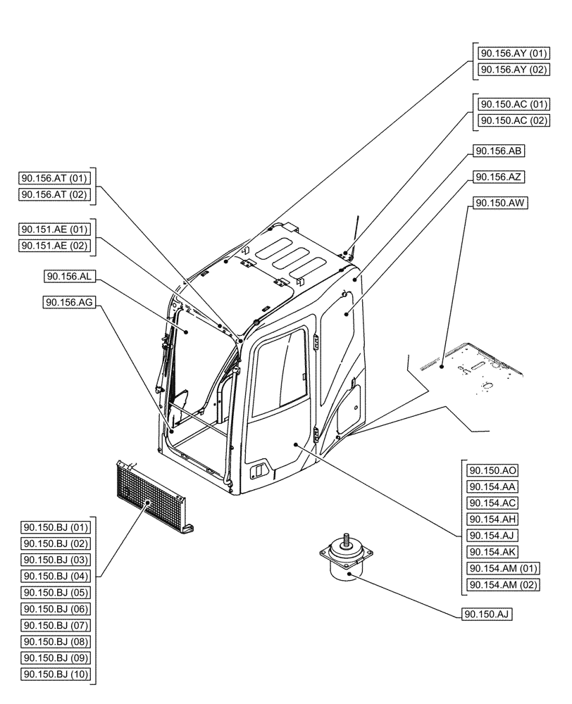 Схема запчастей Case CX300D LC - (00.000.90[02]) - PICTORIAL INDEX - PLATFORM, CAB, BODYWORK AND DECALS (00) - GENERAL & PICTORIAL INDEX