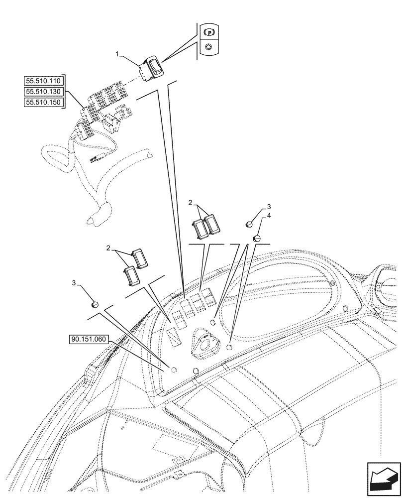 Схема запчастей Case 580N - (55.519.010) - BRAKE, CONTROL, SWITCH (55) - ELECTRICAL SYSTEMS