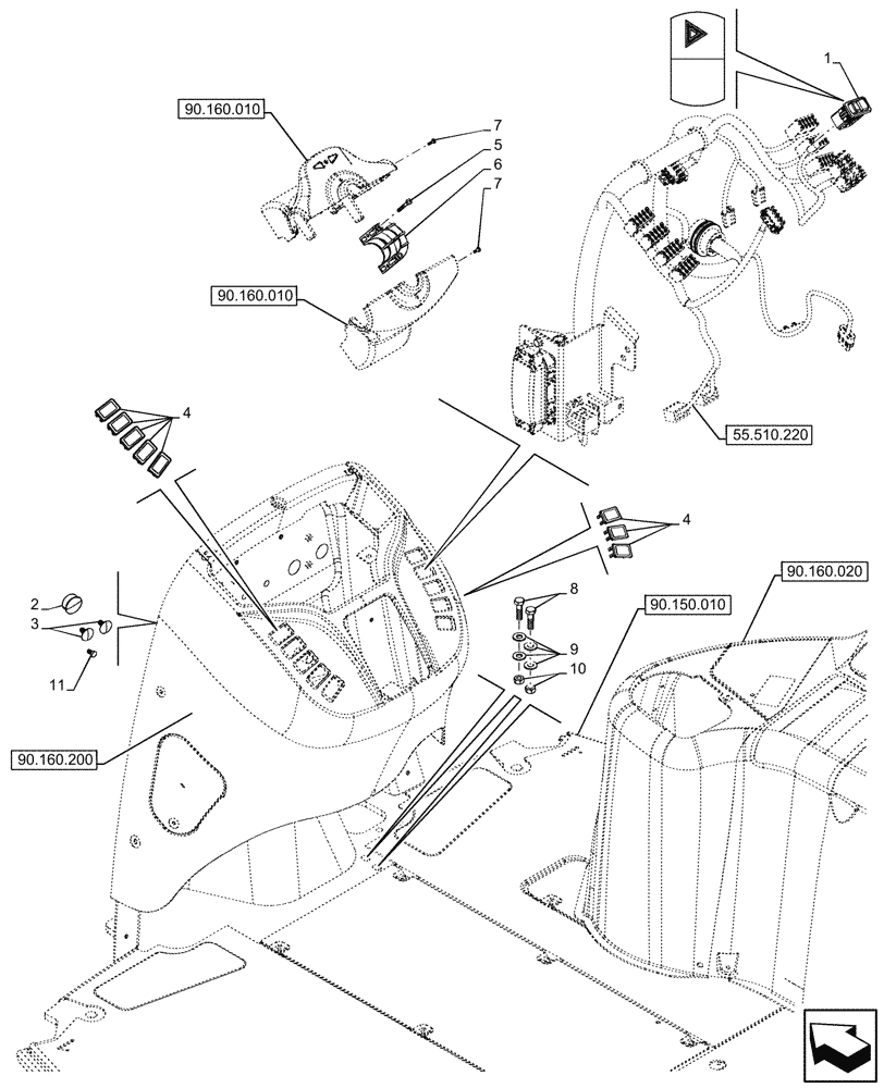 Схема запчастей Case 580N EP - (55.405.030) - HAZARD LIGHT SWITCH (55) - ELECTRICAL SYSTEMS