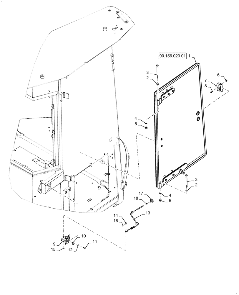 Схема запчастей Case 721G - (90.156.020) - VAR - 734065 - RIGHT SIDE WINDOW INSTALLATION (90) - PLATFORM, CAB, BODYWORK AND DECALS