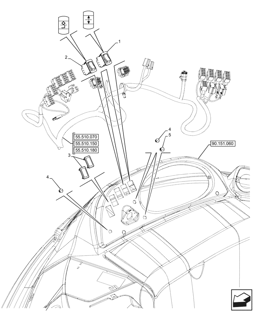 Схема запчастей Case 590SN - (55.512.010) - INSTRUMENT CLUSTER, MULTIFUNCTION SWITCH (55) - ELECTRICAL SYSTEMS