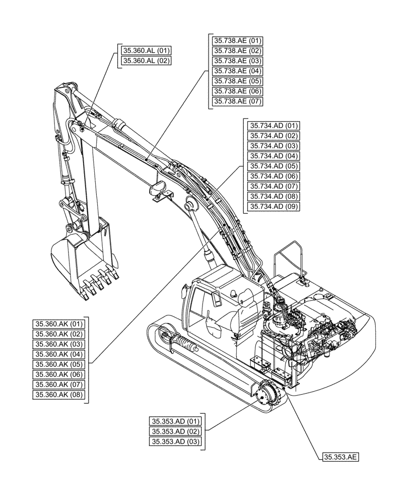 Схема запчастей Case CX300D LC - (00.000.35[02]) - PICTORIAL INDEX - HYDRAULIC SYSTEMS (00) - GENERAL & PICTORIAL INDEX