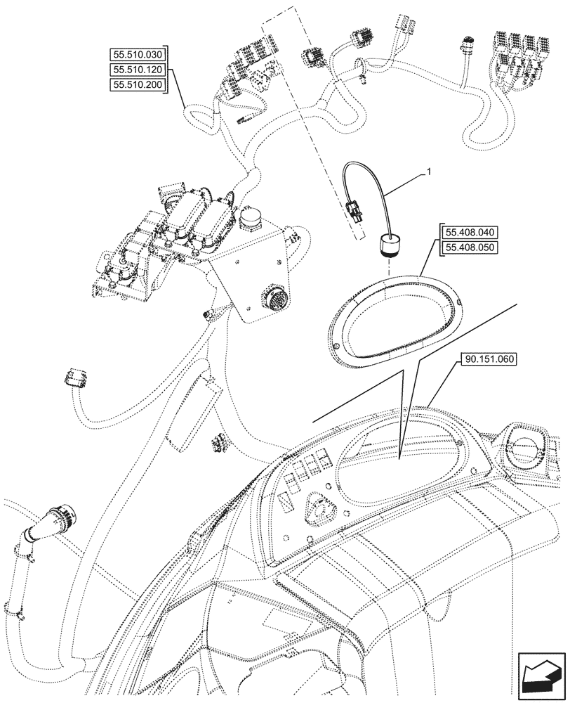 Схема запчастей Case 580SN WT - (55.408.010) - HORN (55) - ELECTRICAL SYSTEMS