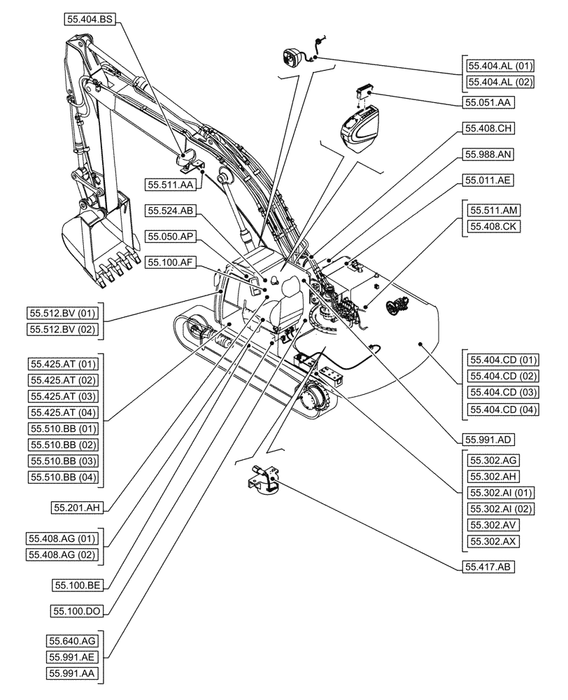 Схема запчастей Case CX300D LC - (00.000.55[02]) - PICTORIAL INDEX - ELECTRICAL SYSTEMS (00) - GENERAL & PICTORIAL INDEX