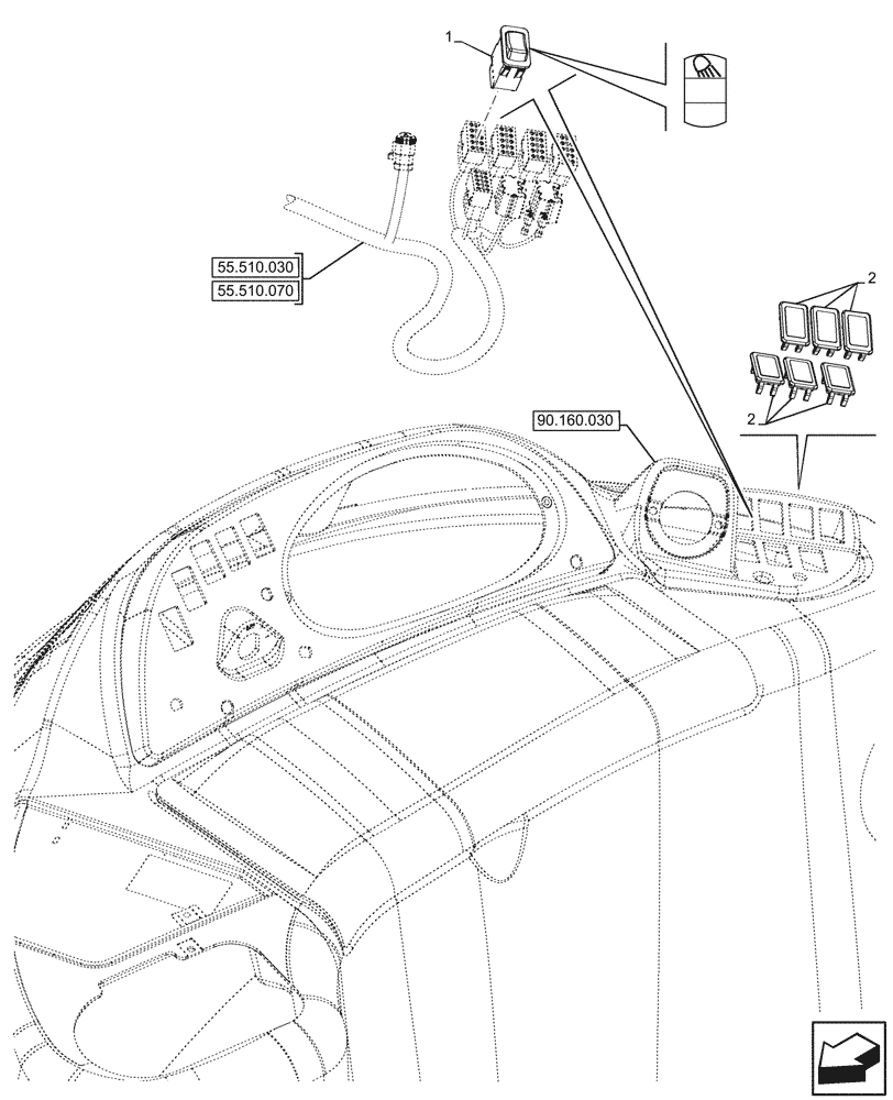 Схема запчастей Case 580SN WT - (55.405.050) - WORK LIGHT, REAR, SWITCH (55) - ELECTRICAL SYSTEMS