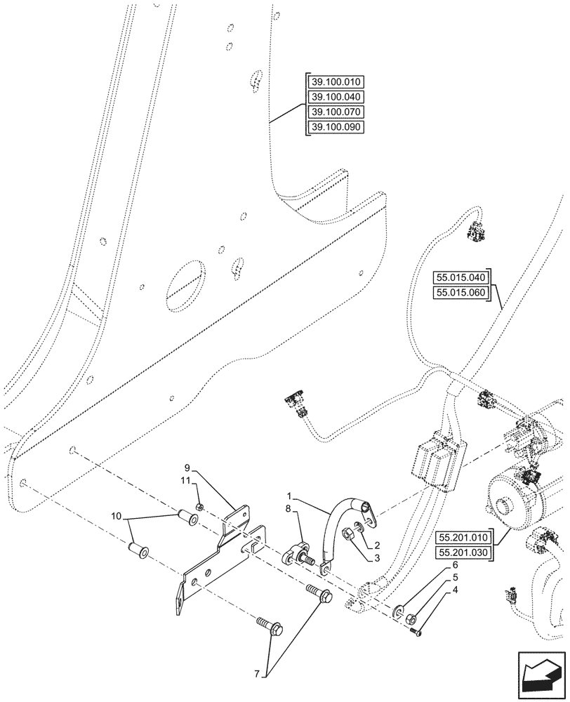 Схема запчастей Case 580N EP - (55.201.040) - STARTER MOTOR, JUMPER (55) - ELECTRICAL SYSTEMS