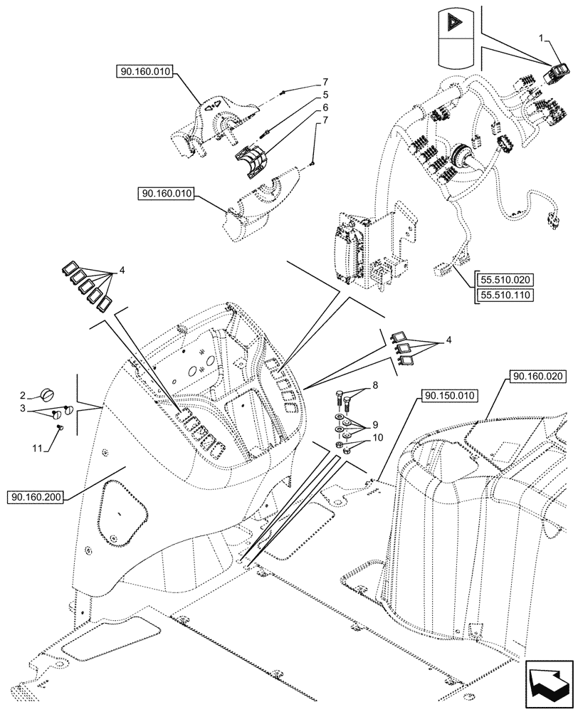 Схема запчастей Case 590SN - (55.405.040) - HAZARD LIGHT SWITCH (55) - ELECTRICAL SYSTEMS