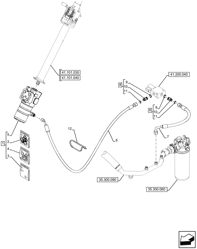 Схема запчастей Case 580N - (41.206.040) - VAR - 423011 - POWER STEERING PUMP, LINE (41) - STEERING