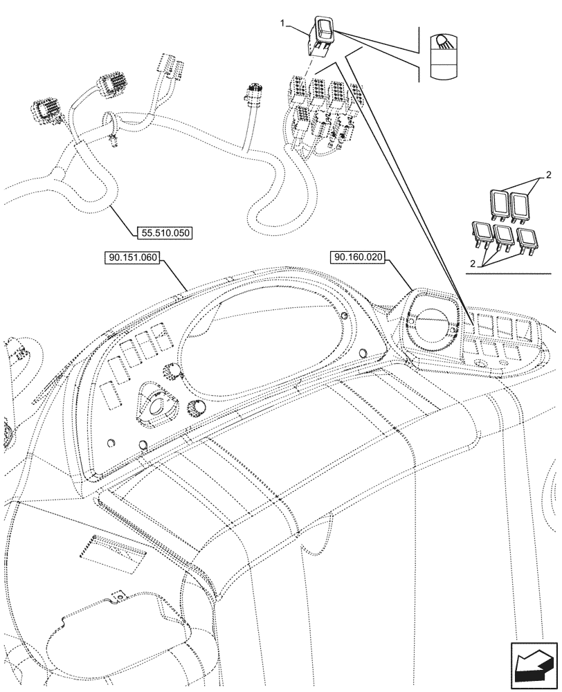 Схема запчастей Case 590SN - (55.405.050) - WORK LIGHT, SWITCH (55) - ELECTRICAL SYSTEMS