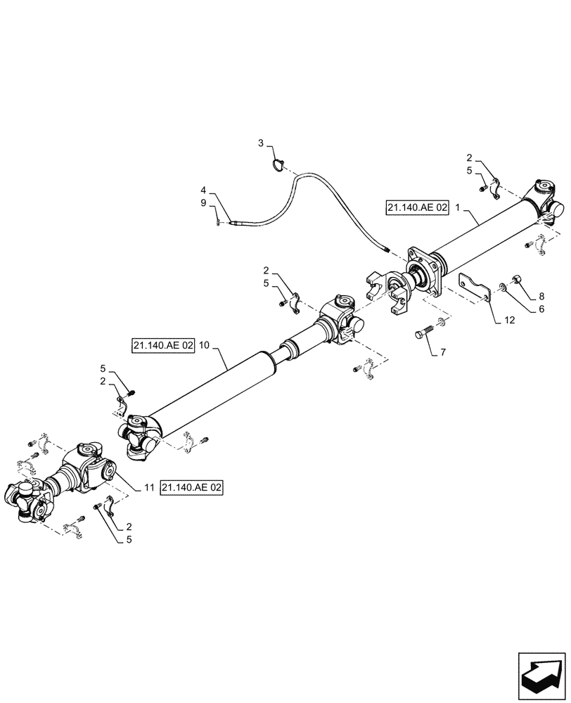 Схема запчастей Case 821G - (21.140.010) - DRIVEN SHAFT INSTALLATION (21) - TRANSMISSION