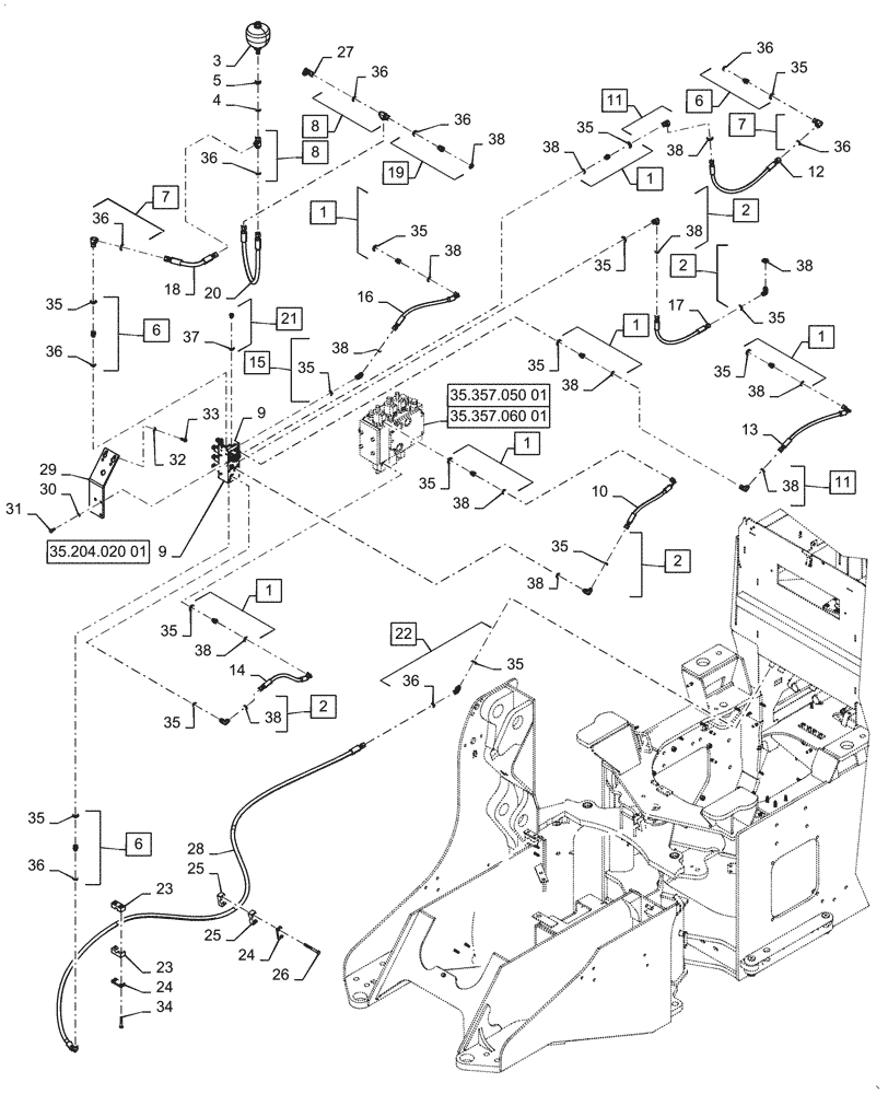 Схема запчастей Case 721G - (35.480.020[01]) - VAR - 734053, 734054 - CONTROL VALVE LINE - 3 SPOOL, EH (35) - HYDRAULIC SYSTEMS