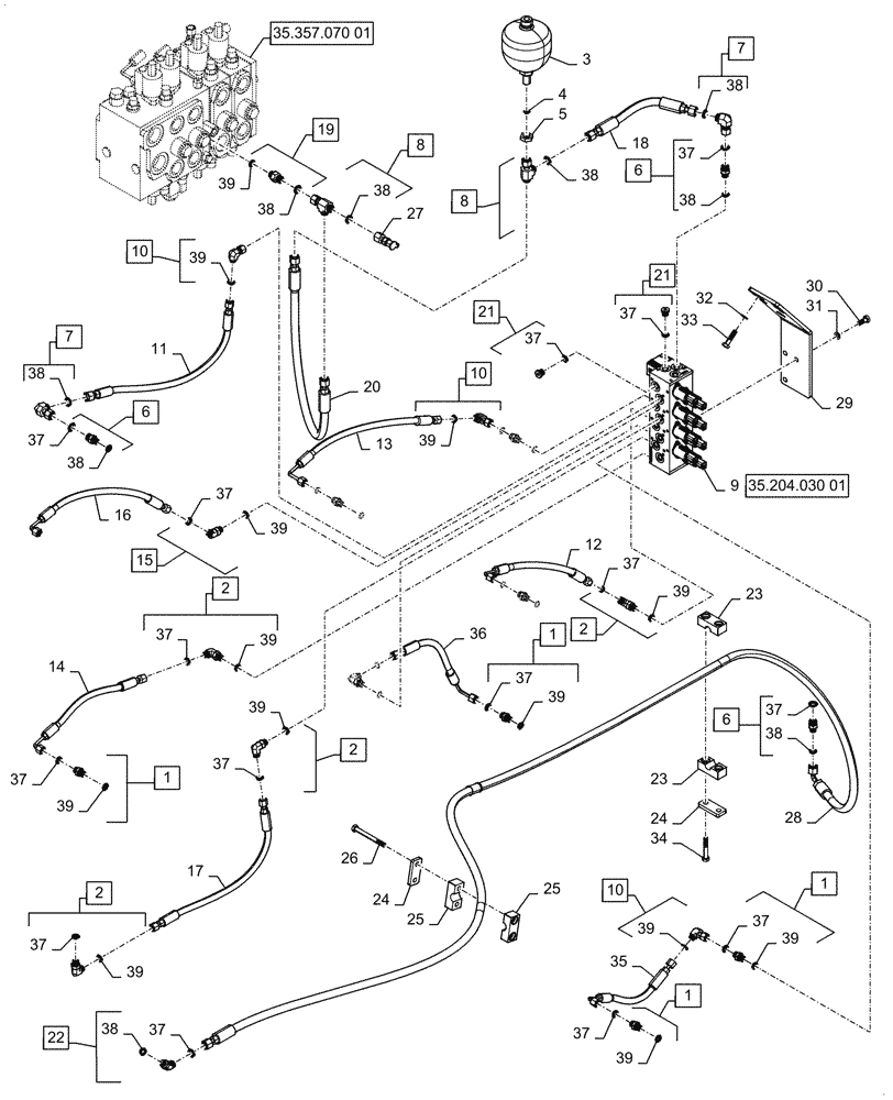 Схема запчастей Case 721G - (35.480.030[01]) - VAR - 734055 - CONTROL VALVE LINE - EH CONTROL, 4 SPOOL (35) - HYDRAULIC SYSTEMS