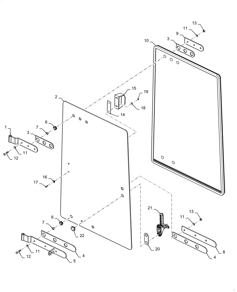 Схема запчастей Case 621G - (90.156.020[01]) - VAR - 734065 - RIGHT SIDE WINDOW ASSEMBLY (90) - PLATFORM, CAB, BODYWORK AND DECALS