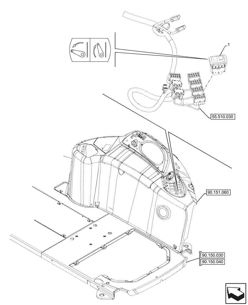 Схема запчастей Case 590SN - (55.512.030) - ELECTRONIC LIFT, SWITCH (55) - ELECTRICAL SYSTEMS