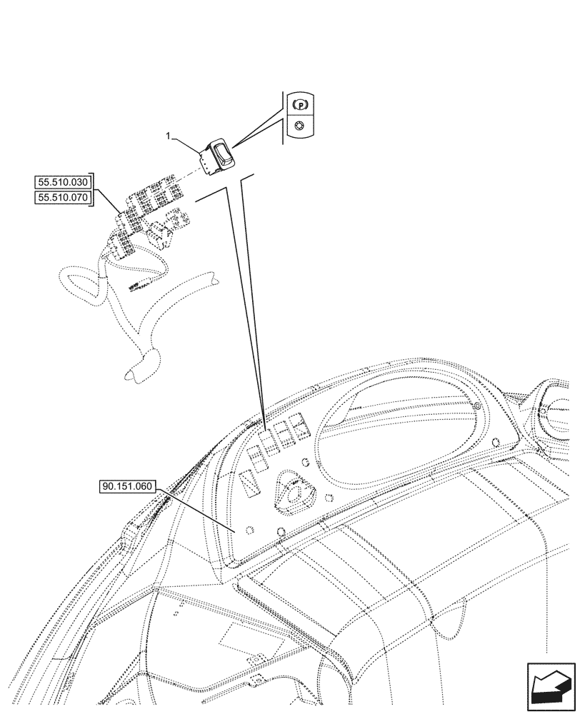 Схема запчастей Case 590SN - (55.519.020) - BRAKE, CONTROL, SWITCH (55) - ELECTRICAL SYSTEMS