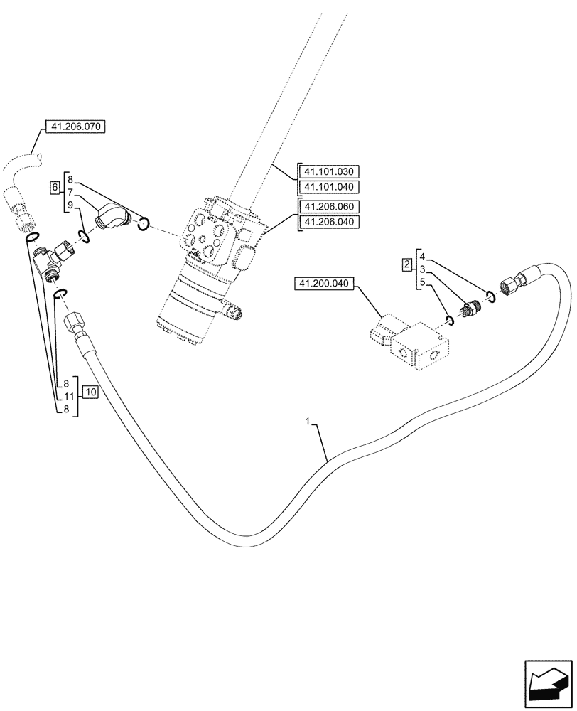 Схема запчастей Case 590SN - (41.206.050) - VAR - 423011 - POWER STEERING PUMP, LINE (41) - STEERING