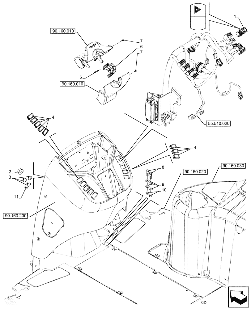 Схема запчастей Case 590SN - (55.405.040) - HAZARD LIGHT SWITCH (55) - ELECTRICAL SYSTEMS