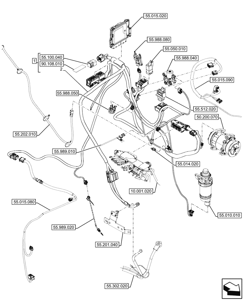 Схема запчастей Case 580SN - (55.015.060) - ENGINE, WIRE HARNESS (55) - ELECTRICAL SYSTEMS