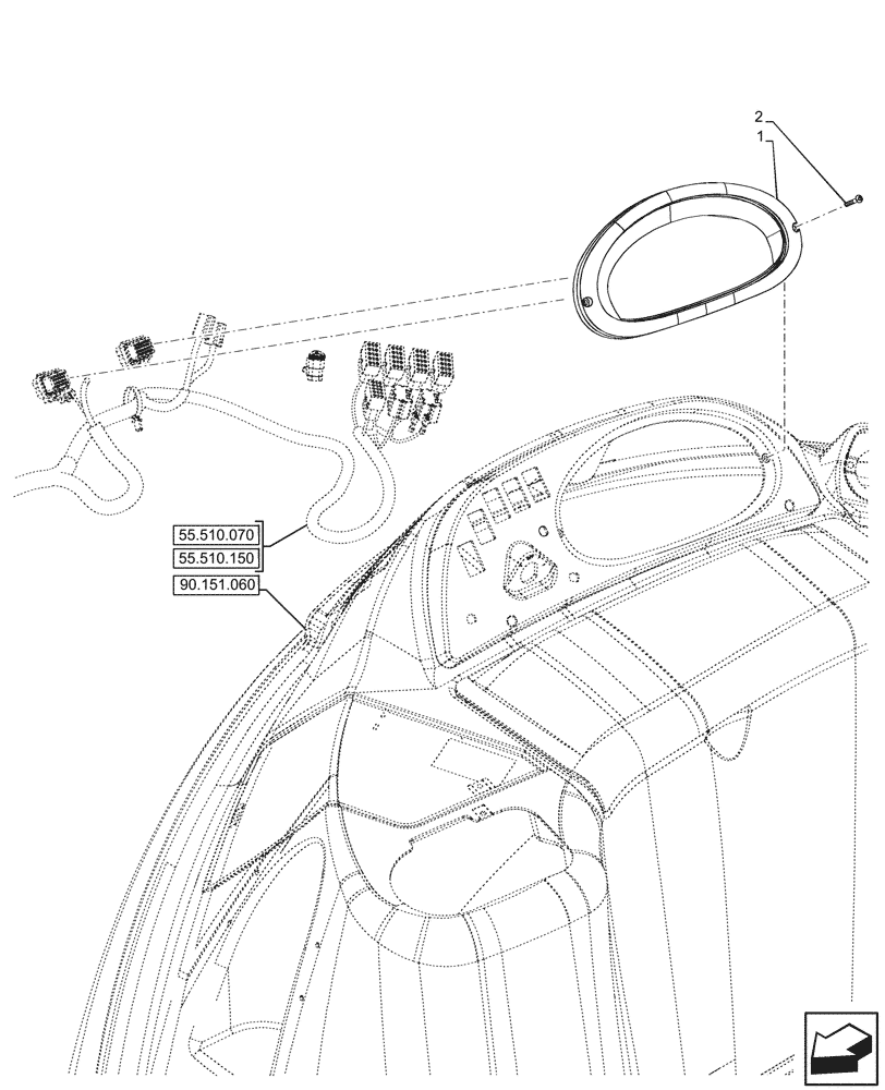 Схема запчастей Case 580SN WT - (55.408.050) - INSTRUMENT CLUSTER (55) - ELECTRICAL SYSTEMS