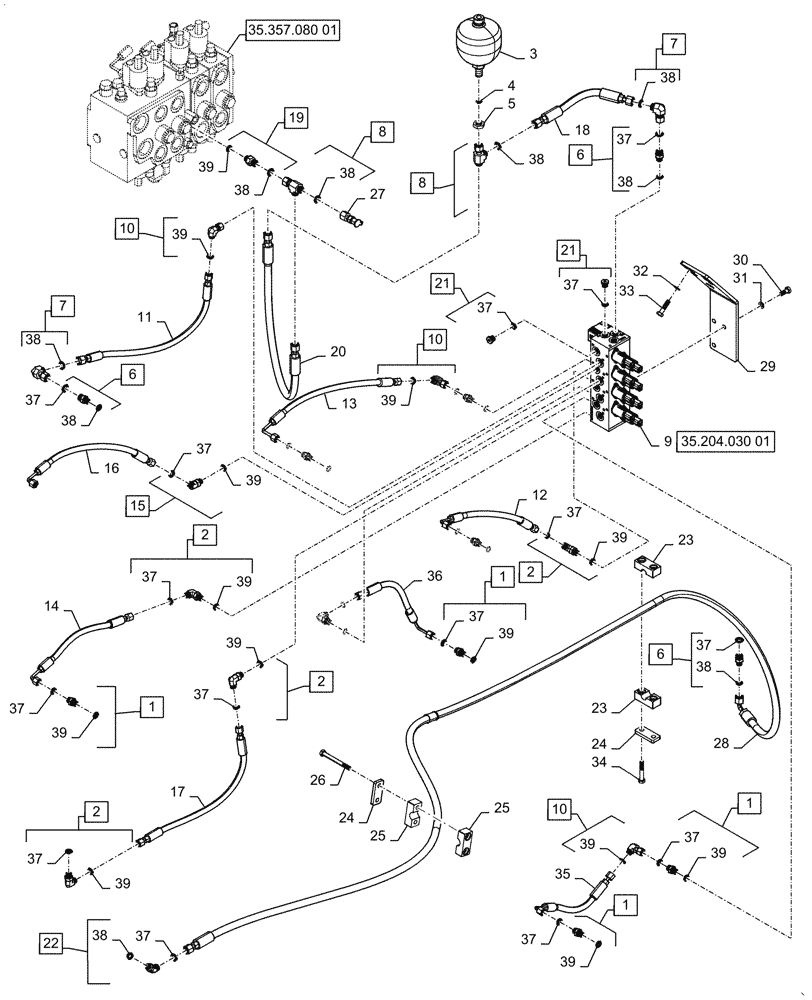 Схема запчастей Case 721G - (35.480.030[01]) - VAR - 734055 - CONTROL VALVE LINE - EH CONTROL, 4 SPOOL (35) - HYDRAULIC SYSTEMS