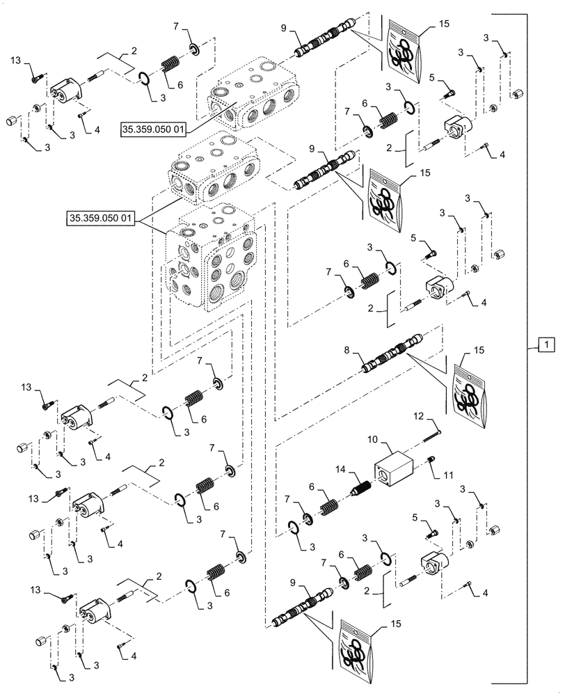 Схема запчастей Case 921G - (35.359.030[02]) - VAR - 734055 - CONTROL VALVE ASSY - 4 SPOOL, Z-BAR / XR / LR (35) - HYDRAULIC SYSTEMS