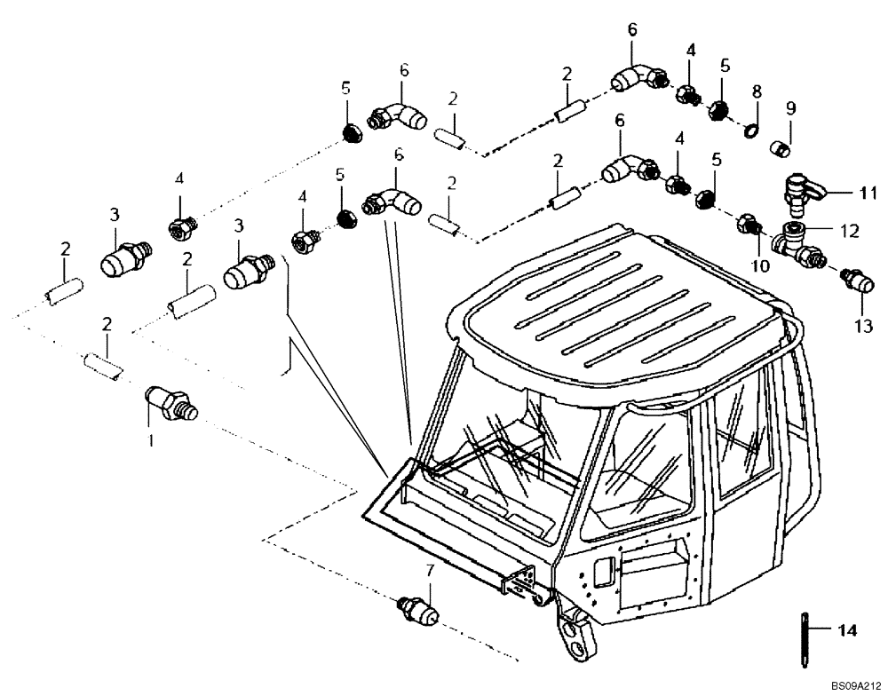 Схема запчастей Case 330B - (49A00001105[001]) - PNEUMATIC LINES, CAB (P.I.N. HHD0330BN7PG57000 AND AFTER) (84188839) (09) - Implement / Hydraulics / Frame / Brakes