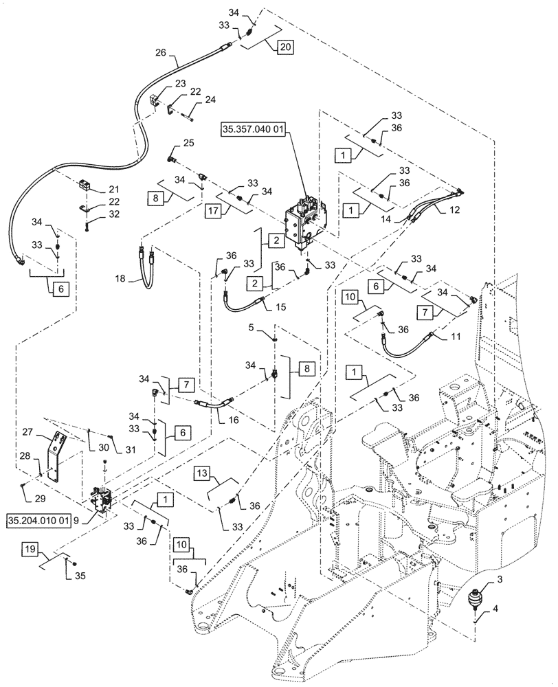 Схема запчастей Case 721G - (35.480.010[01]) - VAR - 734051, 734052 - CONTROL VALVE LINE - 2 SPOOL, EH (35) - HYDRAULIC SYSTEMS