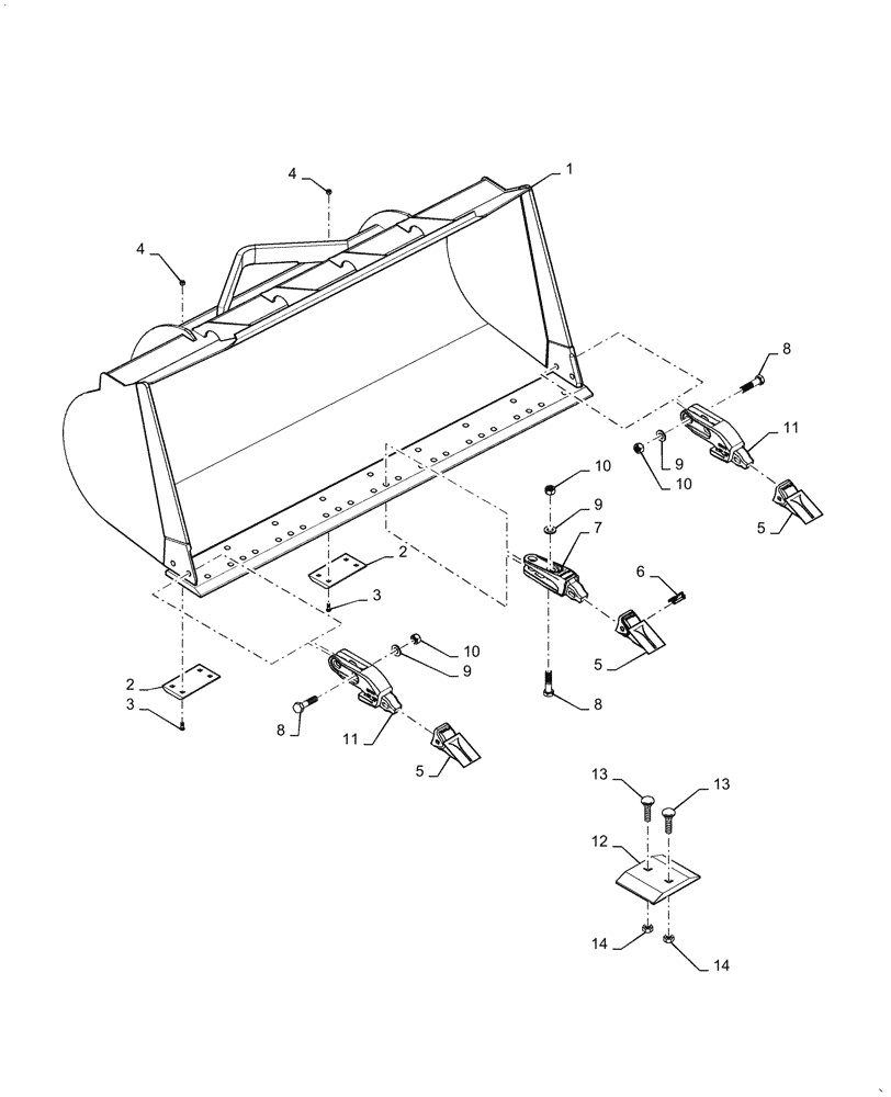 Схема запчастей Case 821G - (82.300.030[01]) - VAR - 424244, 424249, 424258, 424910 - BUCKET W/ CUTTING EDGE, W/ TEETH (82) - FRONT LOADER & BUCKET