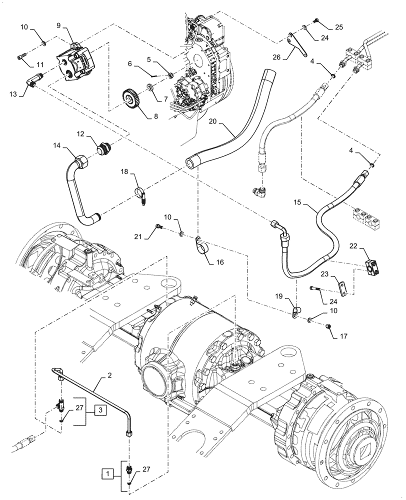 Схема запчастей Case 721G - (33.202.010[01]) - MAIN HYDRAULIC BRAKE PUMP & LINES (33) - BRAKES & CONTROLS