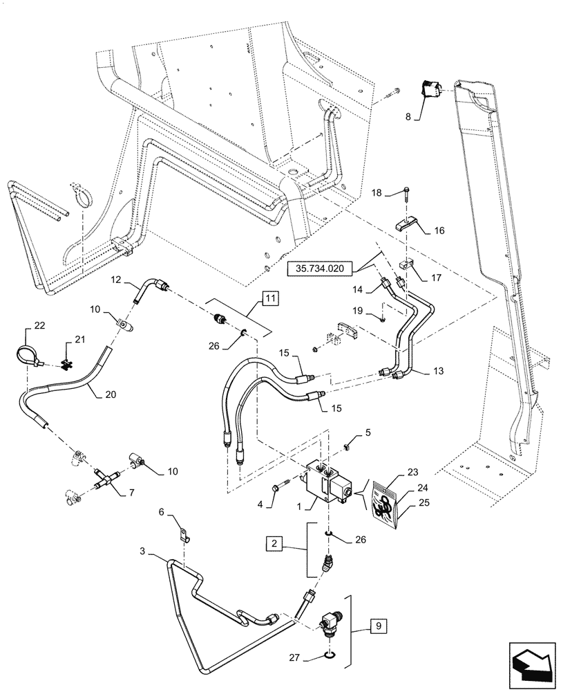 Схема запчастей Case SV340 - (35.734.010) - HYDRAULIC RELEASE COUPLER, CHASSIS PLUMBING (35) - HYDRAULIC SYSTEMS