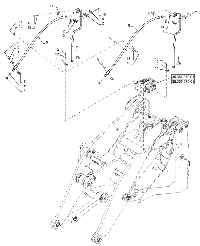 Схема запчастей Case 921G - (35.701.020[01]) - VAR - 734053, 734054, 734055 - THIRD SPOOL AUXILIARY LINE INSTALLATION, Z BAR (35) - HYDRAULIC SYSTEMS